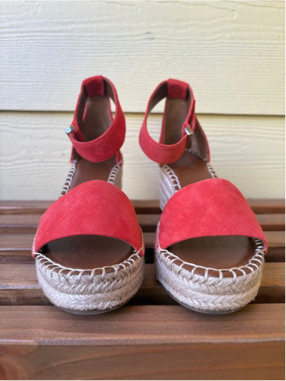 Franco Sarto Clemens Espadrille Wedge Sandals Cherry Red Suede Size 6M